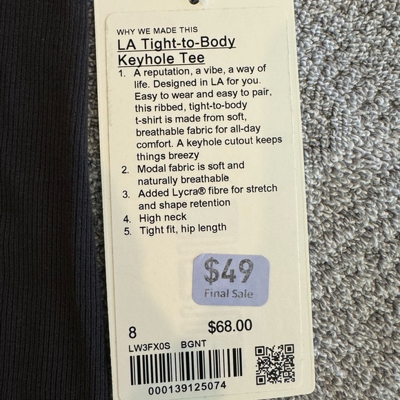 Lululemon LA Tight-to-body Keyhole Tee size 8 New with Tags - Picture 4 of 4